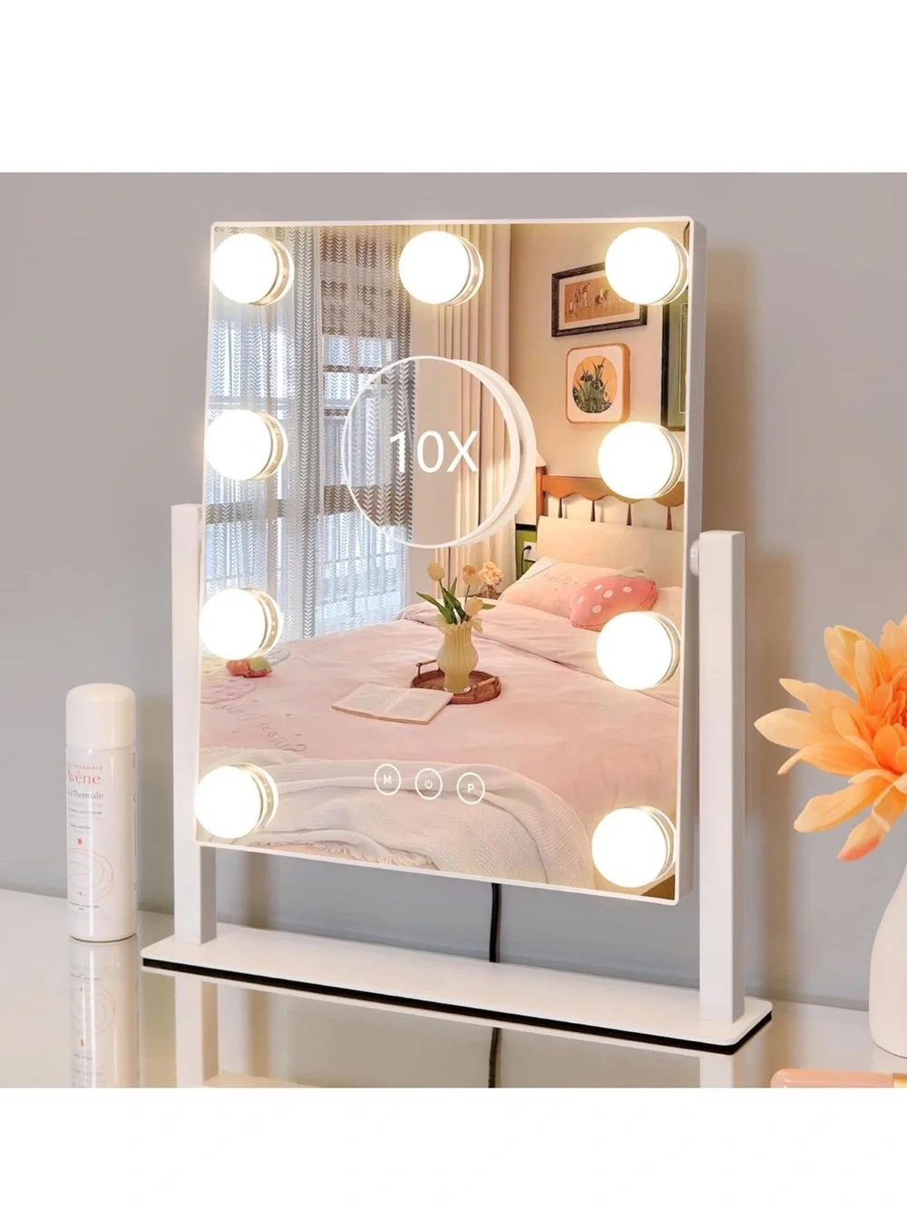 Lighted Vanity Mirror with 9 Dimmable Bulbs & 10X Magnification - New in Box